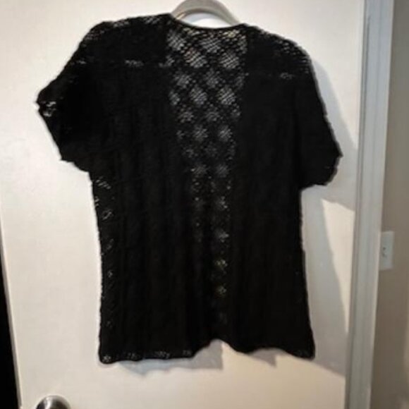 Crochet Sweater Black Knit Short Cardigan Button Front - Picture 1 of 7